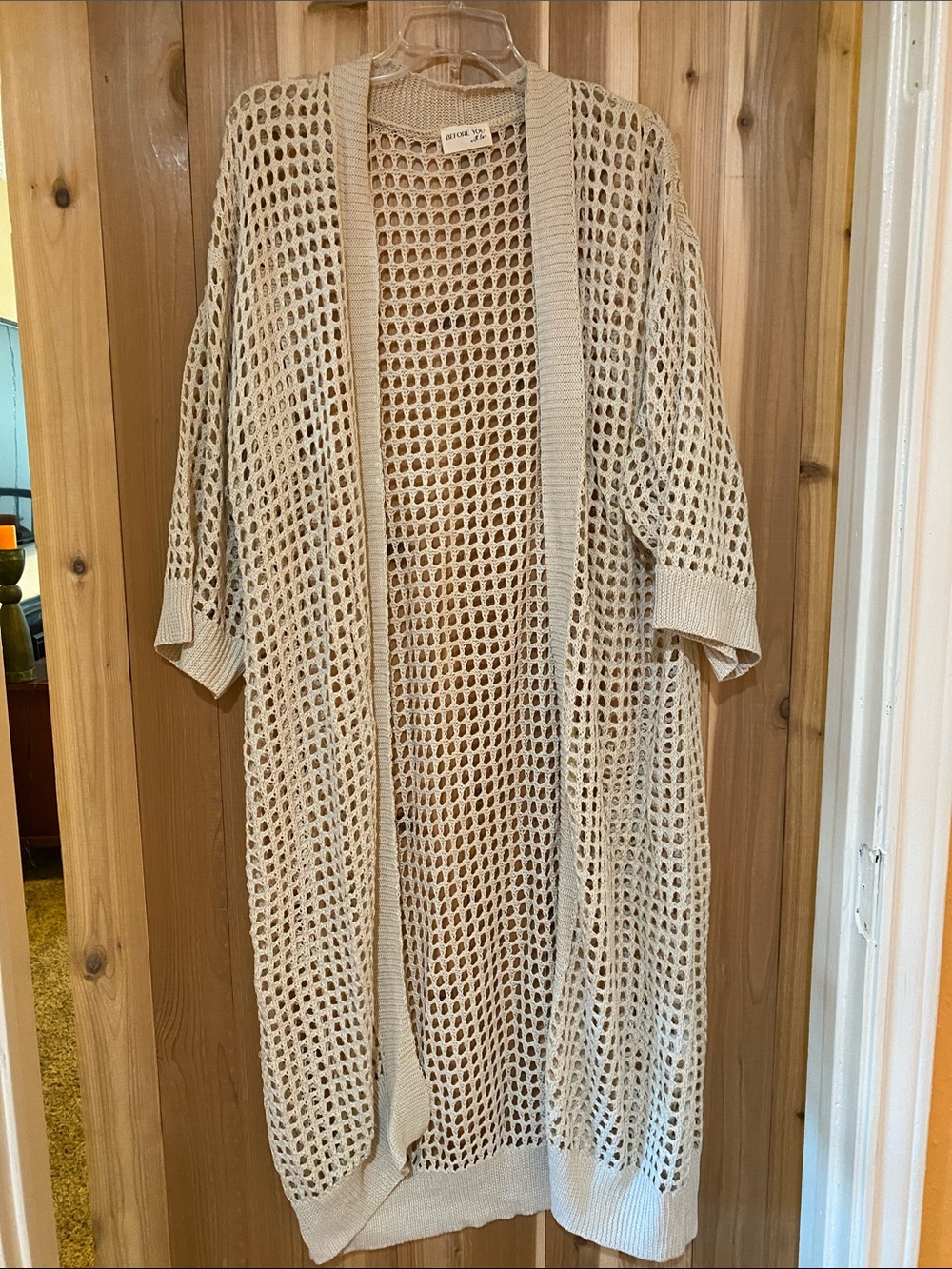 Open-Weave Cream Knit Duster Vest by Unknown Brand
